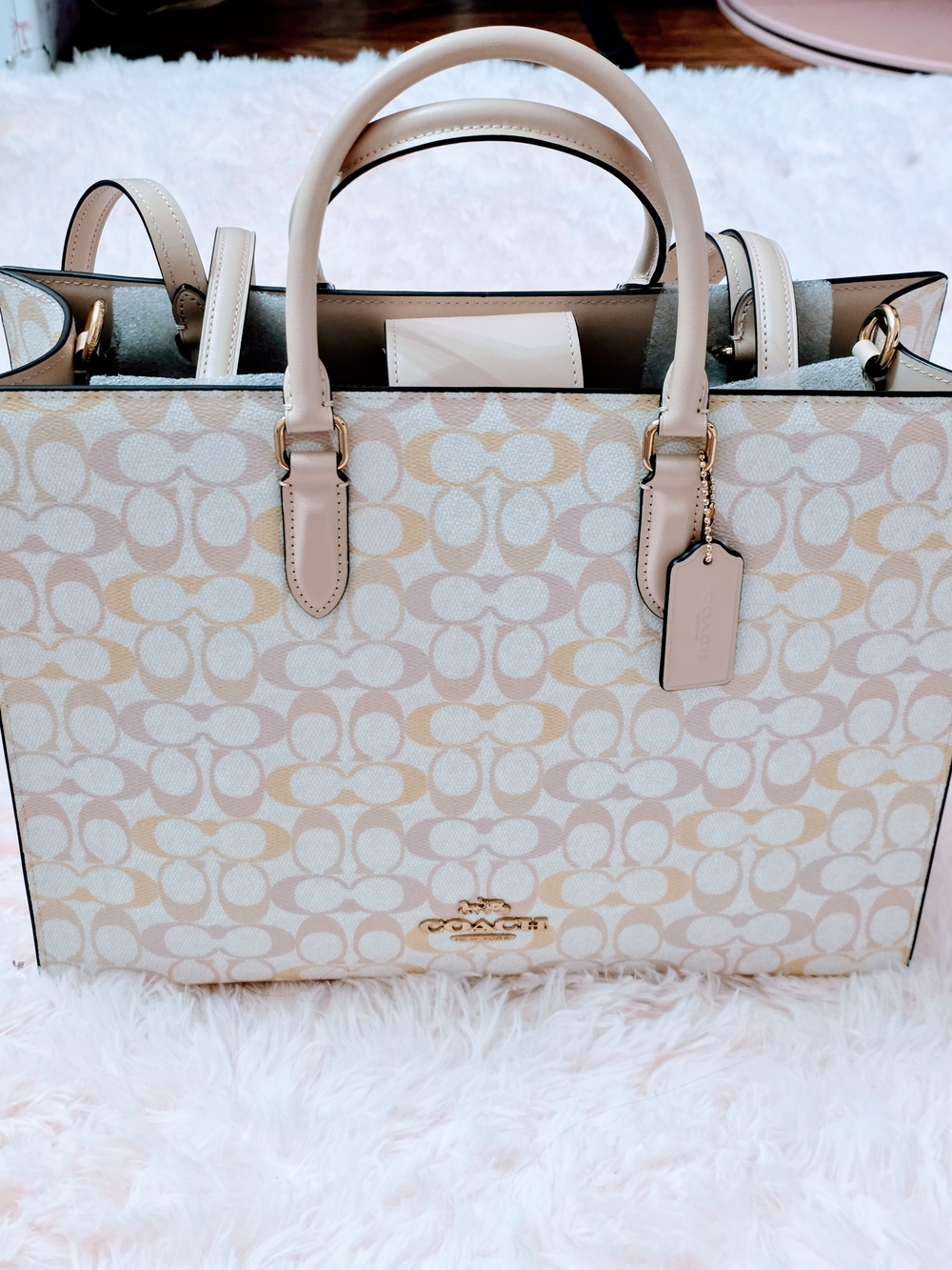 Coach Signature Canvas Tote Bag in Beige/Pink